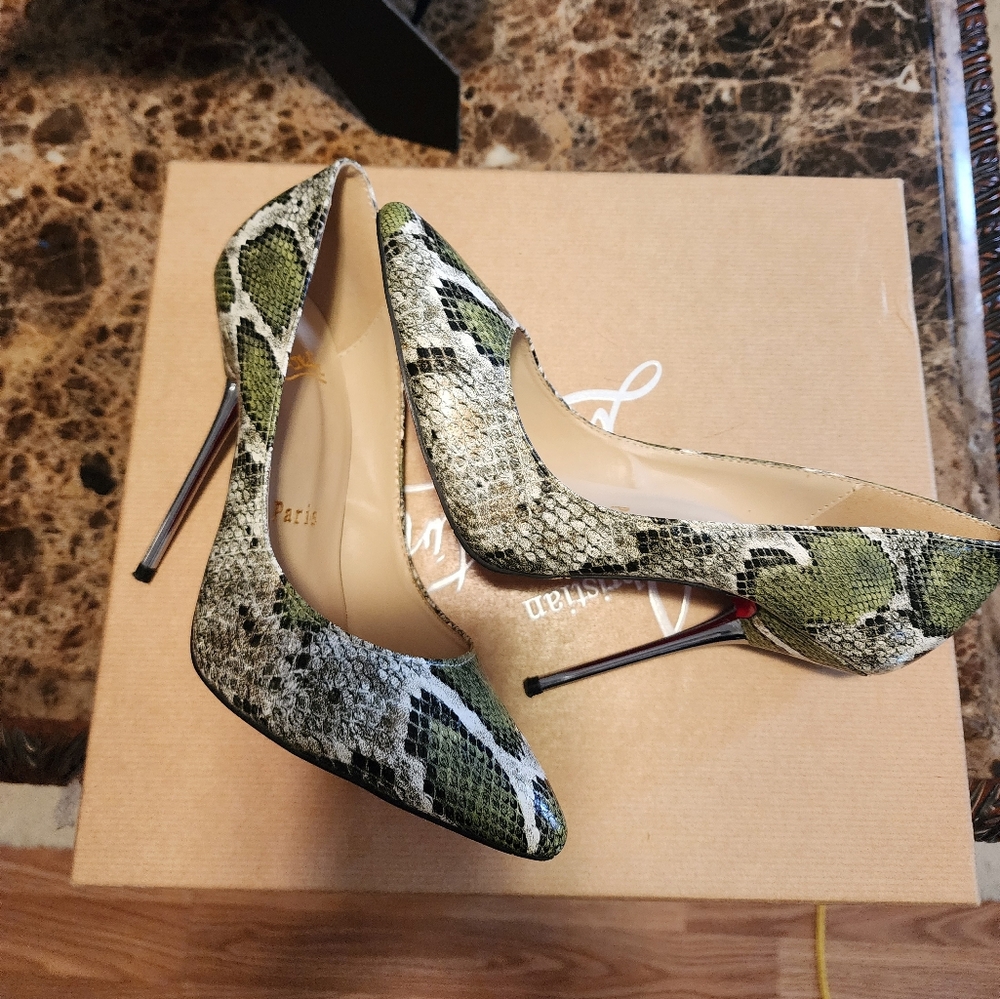 Christian Louboutin Green and White Heels